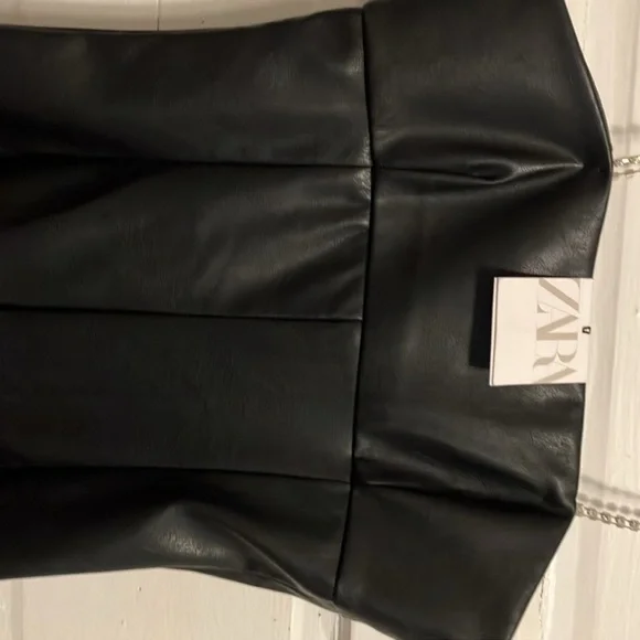 Zara Elegant Black Strapless faux leather jumpsuit size small - Picture 4 of 8